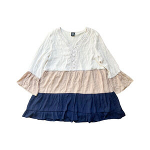 Calstyle Womens Dress 2XL Crochet Flare Sleeve Boho Coastal Beachy Lagenlook